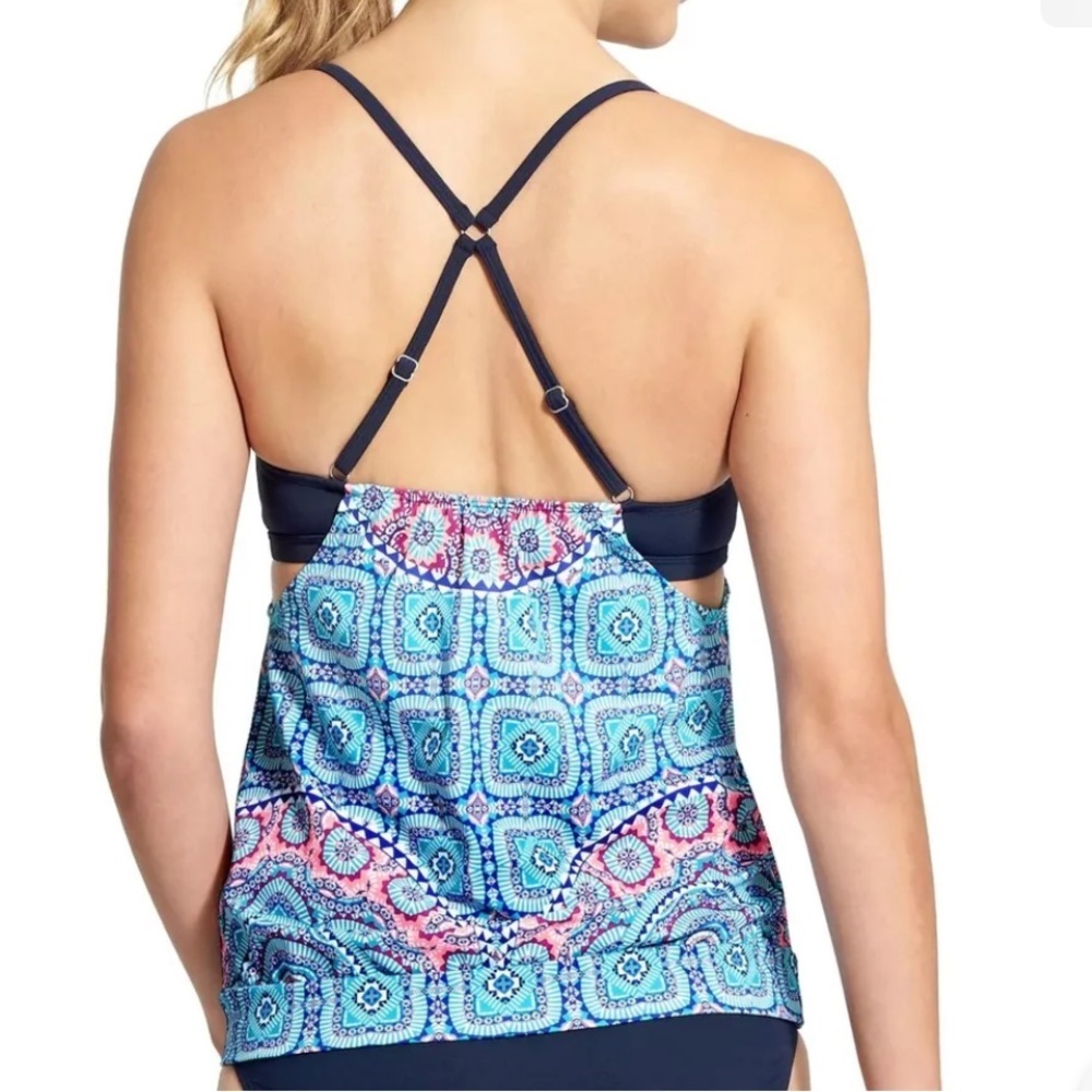 ATHLETA Fiji Blousy Tankini Top, Dress Blue #593958 Size 34 D/DD NEW - Picture 2 of 12